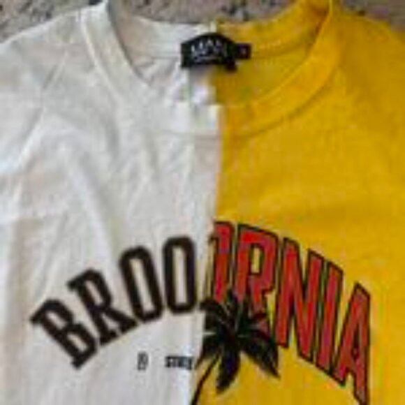 boohooMAN Yellow & White Split Graphic T‑Shirt – Men’s Size S - Picture 2 of 3